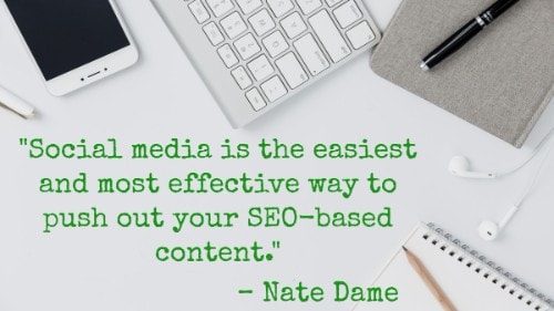 "los medios sociales son la forma más fácil y efectiva de expulsar su contenido basado en SEO."-Nate Dame