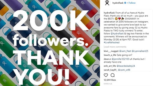 hydro flask instagram giveaway - how to get loads of instagram followers without following back