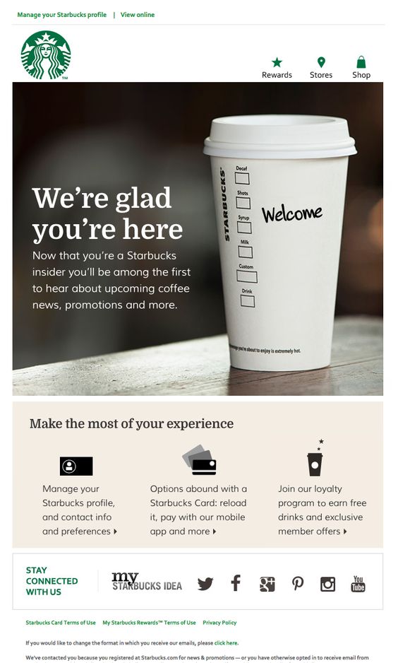 Esempio di e-mail di benvenuto Starbucks