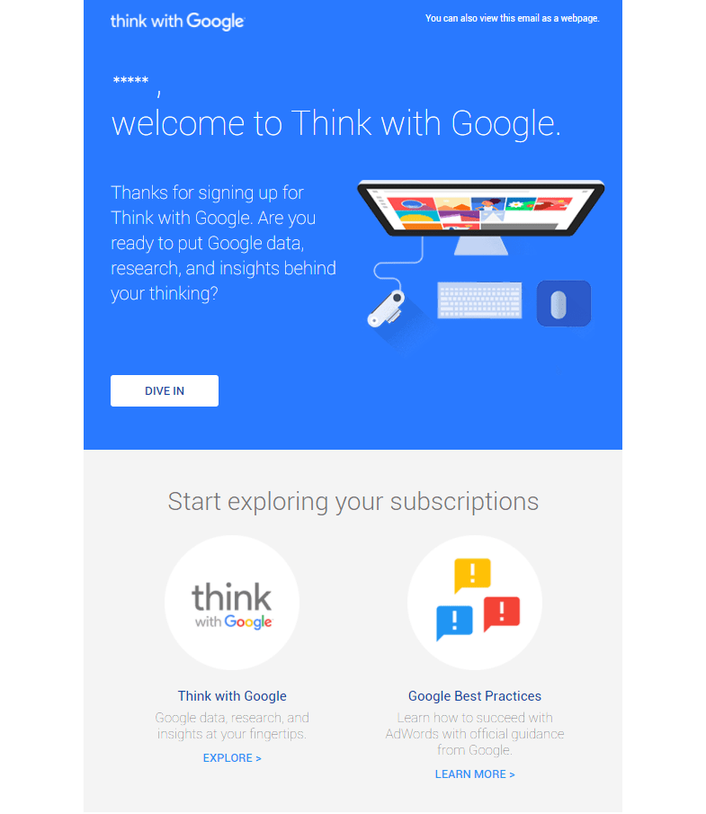 Mit Google Welcome Email denken 