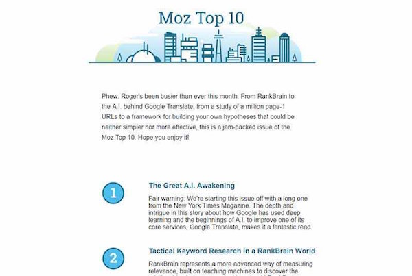 grandes exemplos de newsletter-Moz Top 10