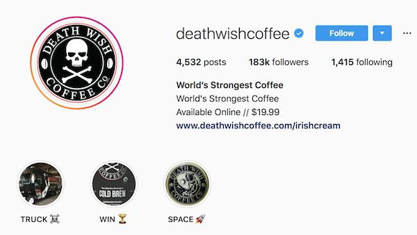 instagram bio examples deathwishcoffee - create a professional instagram bio with call to action button by