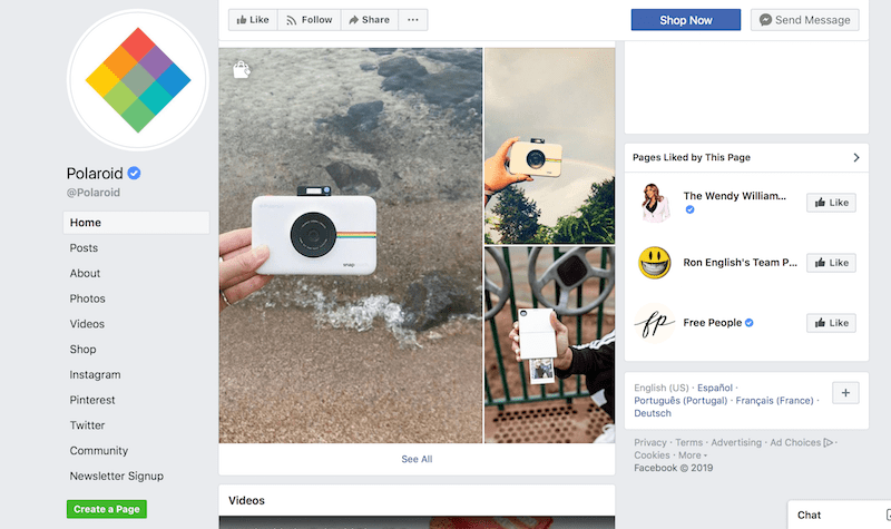 Facebook page examples Polaroid