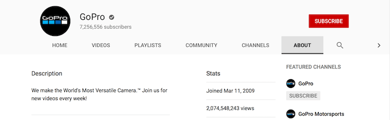 how to get more YouTube subscribers GoPro channel banner