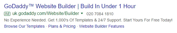 Ad Copy Example: GoDaddy ad