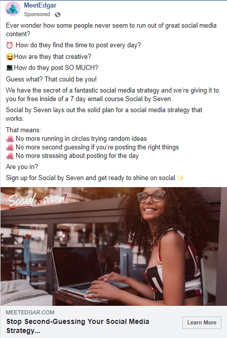 Ad Examples: MeetEdgar ad on Facebook