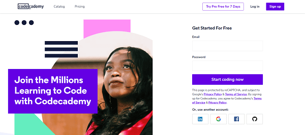 High-converting landing pages: Codecademy
